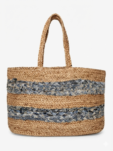 Sac à main en jute et denim tressé de style moderne, écologique, accessoire quotidien pour femme, deux poignées, fermeture ouverte réversible - Product Image 2
