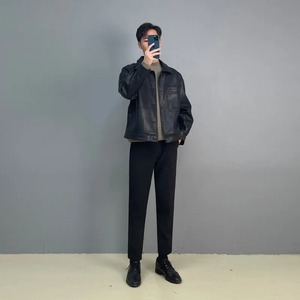 Chaqueta de moto informal Vintage para hombre, chaqueta de cuero Pul recortada holgada con versión coreana, tela de lona con solapa, temporada de invierno - Product Image 3