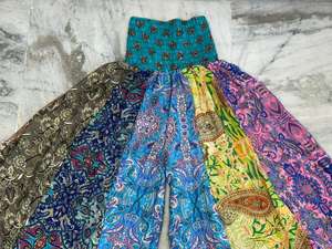 Pantalon palazzo bohème à 7 couches, patchwork floral, imprimé patchwork, pour femmes, hippie, bohème, taille haute, confortable, long - Product Image 2