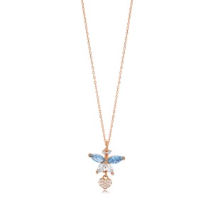 Collier Charme d'Été en Argent Sterling 925 avec Pierre CZ Aigue-marine Coupe Marquise et Petit Cœur, Pendentif Fait Main - Product Image 4