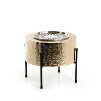 Chauffe-plat élégant en métal argenté Dallah avec support noir – Qualité supérieure, ustensile de cuisine rond pour table, en stock