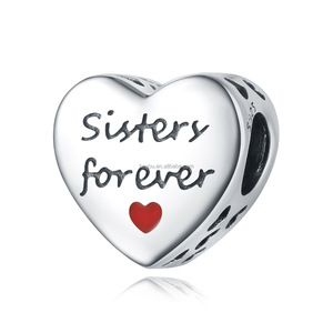 Cuentas de Plata de Ley 925 con forma de corazón para <span class=keywords><strong>Hermanas</strong></span>, abalorios juntos, colgante Simple Superior para hacer pulseras y collares - Product Image 1