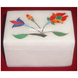 Caja de regalo de joyería de forma Rectangular con incrustaciones de mármol blanco puro hecho a mano de hermoso diseño con acabado fino para caja decorativa para el hogar - Product Image 1