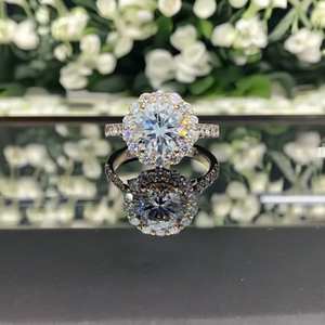 18K Solid Yellow Gold Lotus Basket Round Solitaire Halo Ring Pave Shoulder with Diamond for Engagement Anniversary Wedding - Product Image 1