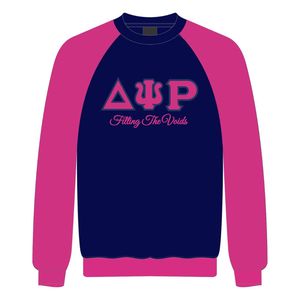 Delta Psi Rho Sorority Raglan manica felpa girocollo in cotone blu scuro Poly imbottitura il maglione vuoto stile di vita greco abbigliamento Casual - Product Image 2