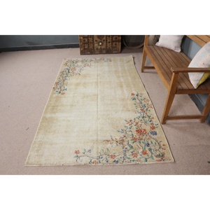 Tapis turc, tapis vintage de 4,3 x 7,5 pieds, tapis en laine marocaine blanc et rouge - Product Image 3