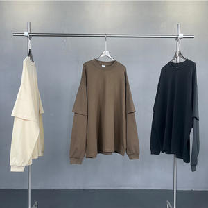 T-shirt à manches longues pour homme, couleur unie, double couche, patchwork contrasté, personnalisé OEM 2026, T-shirt ODM pour homme - Product Image 2