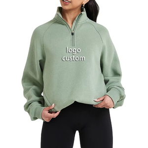 Sweat-shirt à demi-fermeture éclair classique décontracté personnalisé pour femmes gros pull-over en coton surdimensionné avec fermeture éclair latérale pour le cou des femmes - Product Image 2