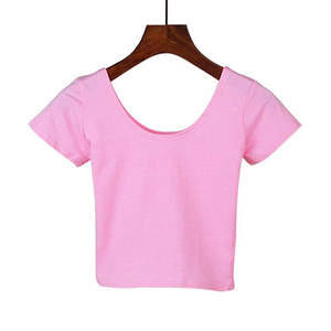 Women Crop Sleeve Crop <b>Top</b> Ladies Round Neck Stretchy Vest T Shirt Blouse Tee Ladies Crop T-Shirts - Product Image 1