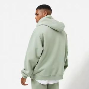 80% Algodón 20% poliéster polvo verde suéter de gran tamaño Sudadera con capucha escote cruzado dobladillo acanalado puños hombros caídos de talla grande hombres - Product Image 3