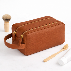 Bolsa de Mano de Cuero Genuino, Bolsa de Aseo Multifuncional de Cuero, Bolsa de Cosméticos de Viaje Neutral - Product Image 4