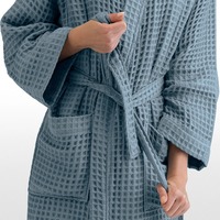 Peignoir en coton gaufré doux à carreaux, longueur genou, grande taille, polyester/coton, pour femme, vente en gros pour hôtels