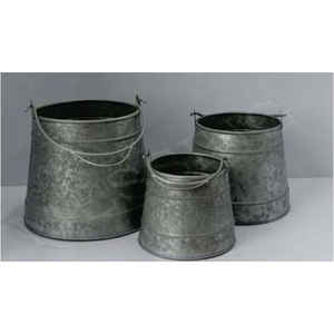 Rustic Galvanized Metal Modern Design High Quality Garden Planter Set 3 Vintage Farmhouse Style Outdoor Storage Pails - Product Image 1