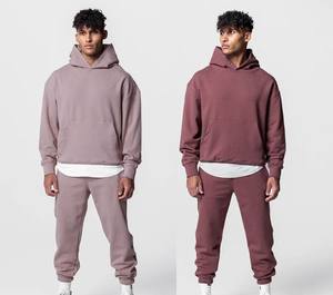Survêtement évasé 100% coton de haute qualité pour hommes sweat à capuche uni à manches longues Logo personnalisé Streetwear respirant lourd solide - Product Image 5