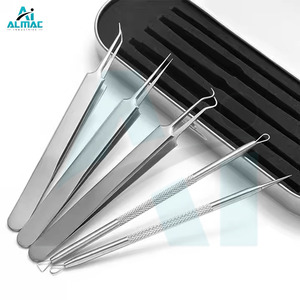 Almac ชุดหัวแหลม5ชิ้น, เครื่องมือเลือกสิวหัวดำด้วยตนเองทำจากเหล็กสแตนเลสสีเงิน - Product Image 1