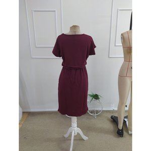 Women's Short-Sleeve Crew Neck Short <b>Viscose</b> Two-Thread <b>Dress</b>, 34212 - Burgundy - Product Image 5