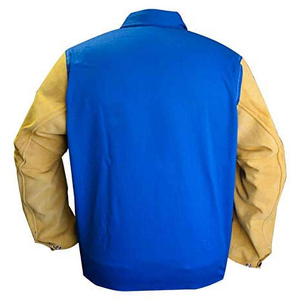 Chaqueta de trabajo de soldadura de tela de algodón de cuero dividido de piel de vaca de calidad superior Chaquetas de soldadores de trabajo pesado de seguridad industrial - Product Image 3