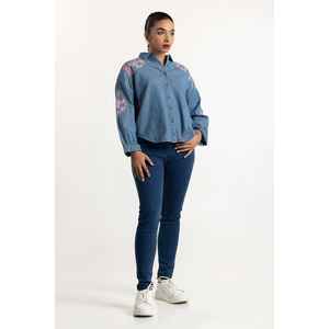 กางเกงยีนส์เดนิมสีน้ำเงินเข้มทรงสกินนี่สำหรับผู้หญิง รุ่น 224-221-007 เอวสูง ทรงตรงปานกลาง ทรงหลวม ไซส์พลัส XL แบบฟอกสี - Product Image 3