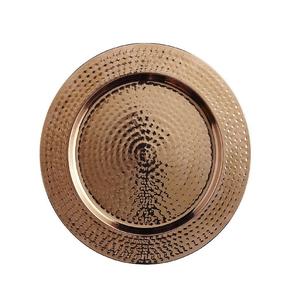 Assiettes rondes en or rose martelé en cuivre assiettes en acier inoxydable de 13 pouces assiettes de service de fête de mariage pour la salle à manger - Product Image 3