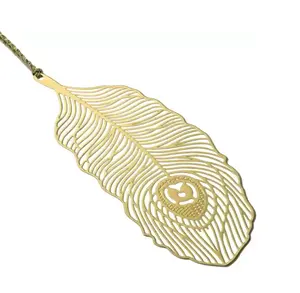 인도 제조업체 도매 잎 패턴 황동 책갈피 경량 골드 금속 책갈피 인기있는 디자인