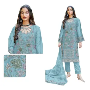 Einzigartigster Designer schweres Organza-Gewebe mit Stickerei und fancy Sequenzarbeit Frauen Salwar Kameez zu verkaufen