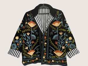 Chaqueta de Estilo Chino con Bordado Floral, Ecológica, Bohemia, Mezcla de Lana, Cuello Redondo, Manga Larga, Talla Grande, Informal de Invierno para Mujer - Product Image 2