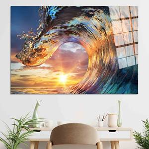 Sunset Wave Canvas <b>Art</b>: Gold <b>Framed</b> Seascape <b>Wall</b> Decor Print,TEMPERED GLASS <b>ART</b> - Product Image 1