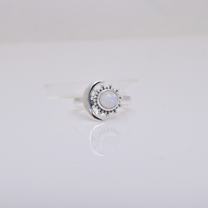 Anillo de Plata de Ley 925 hecho a mano para mujer, piedra lunar arcoíris, piedra preciosa, forma redonda, ajuste de bisel para bodas y fiestas - Product Image 2