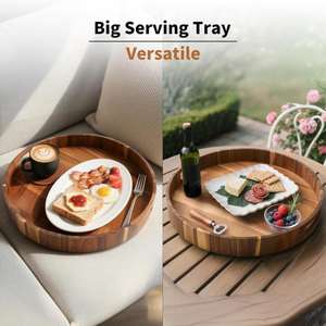 Large Wooden Round <b>Tray</b> Smooth Finish Customized Color Logo for Living Room Wedding <b>Serving</b> Snacks Remotes Decorative Display - Product Image 4