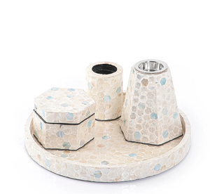 Wholesale Eco-Friendly Luxury Handcrafted Engraved Exquisite Set of <b>Mother</b> of Pearl Mabkhar with Mabkhar Box <b>and</b> Candle Holder - Product Image 5