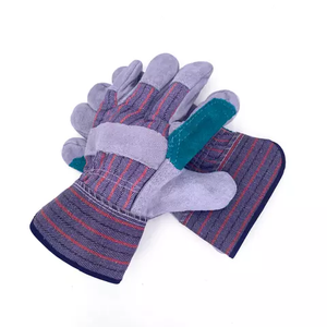 Vente en gros Gants de travail Ferozy Palm Gants de travail en cuir gris fendu bon marché OEM Bandes bleues Gants en cuir de paume renforcés - Product Image 2