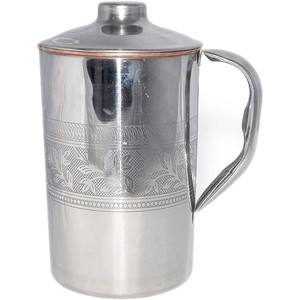 Copper Jug PitcherAyurvedic <b>Drinkware</b> <b>Accessory</b> with Embossed outside Steel and inside Copper Embossed Dinnerware Metal - Product Image 1