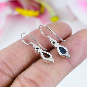 Pendientes de Plata de Ley con Labradorita y Topacio Azul, Piedras Preciosas Naturales en Forma de Pera y Redondas, Joyería Elegante para Mujer - Product Image 3