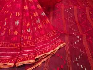 Exclusivo RED Deshi Dhakai Jamdani Sharee Calidad de exportación para mujeres JAMDANI FABRIC Blue GREEN Golden Sky Blue de Bangladesh - Product Image 6