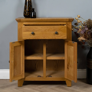 Solid Oak Accent Sideboard with <b>Drawer</b> and Cupboard <b>for</b> Home Living Room Hotel or Apartment Furniture - Product Image 2