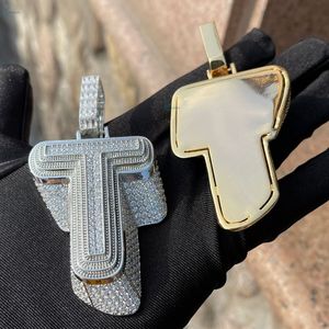 Pendentif de luxe en moissanite micro-pavée taille brillant initiale 'T' en argent sterling plaqué or 14 carats, style hip-hop, pour homme et femme, idéal comme cadeau - Product Image 4
