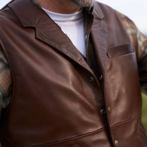 Gilet de motard personnalisé en cuir de vachette véritable de qualité pour hommes Gilet en cuir d'hiver lavé à la mode - Product Image 5
