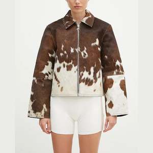 Veste longue à manches longues pour femme en cuir véritable, respirante, doublée polaire, coupe-vent, réversible, finition de haute qualité, motif animal moderne - Product Image 2