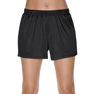 Pantalones cortos de baloncesto de malla para mujer, pantalones cortos deportivos transpirables de cintura elástica negros con bolsillos, cintura media, ajuste regular - Product Image 1