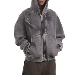 Sweat à capuche unisexe en molleton bouclette 500 g/m² délavé à l'acide, respirant, brodé, coupe oversize, hiver 2026, haute qualité - Product Image 1