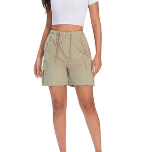 Custom Logo Women's Casual <b>Summer</b> Shorts High Waist Loose Fit with Button <b>Decoration</b> Drawstring High Side Pocket Sweatpants - Product Image 1