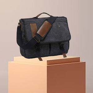 กระเป๋าถือผู้ชายหนังวัวเคลือบแวกซ์วินเทจกระเป๋าสะพายข้างสำหรับใส่แล็ปท็อปกระเป๋าผ้าใบสะพายข้างเหมาะสำหรับใส่แล็ปท็อป - Product Image 2