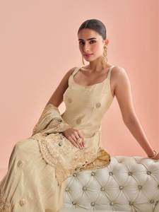 Salwar Kameez 3 pièces en tissu de soie Vichitra de très haute qualité, sans manches, avec motifs brodés, de SHREE INDIAN EXPORTS - Product Image 5