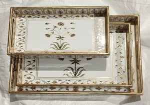 Unique Design Home Decor Wooden Tray with Handles Terracotta <b>Navy</b> Blue Gold Customized Polish Organizer Long Surface Food - Product Image 4