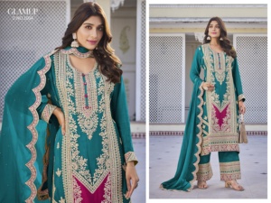 Hermoso traje de diseñador de lujo Heavy Chinon Salwar Suit & Dupatta con Secuencia de bordado y trabajo de espejo Exportador de moda de mujer - Product Image 2