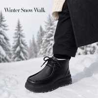 Bottes de neige noires pour hommes Varsavvas en cuir à motif litchi, chaudes, à semelle plateforme épaisse, avec doublure en laine d'agneau
