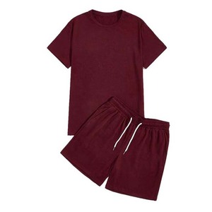 Chándales de verano personalizados para hombre, camiseta de manga corta con pantalones cortos, conjuntos para hombre, tejido de punto, informal, 100% algodón, estampado bordado - Product Image 3