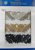 Dentelle de mariage élégante et écologique en tulle brodé floral coloré avec perles et résille, motif dentelle miel