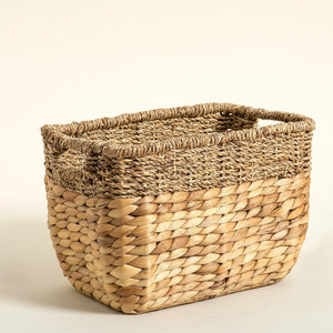 Combinación de algas marinas tejidas a mano ecológicas 100% con cesta de almacenamiento de jacinto de agua con asas para decoración y organizador del hogar - Product Image 5