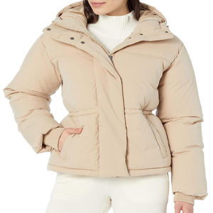 Veste matelassée à capuche pour femme, manteau d'hiver isolé, vêtement d'extérieur chaud et rembourré, élégant, beige, avec fermeture à boutons-pression - Product Image 2